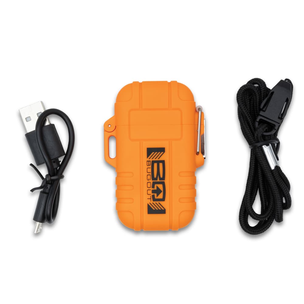 Full image of what is included with the Rechargeable Arc Lighter in orange. image number 1
